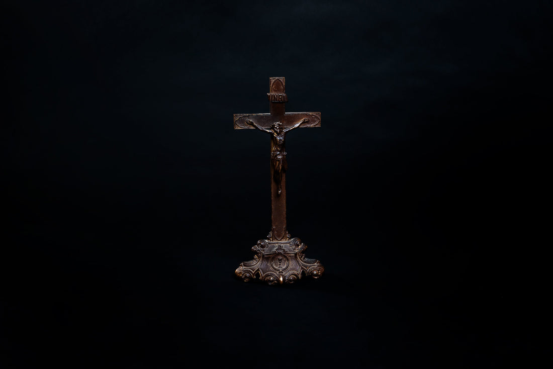 Old Wooden Cross On Black Background