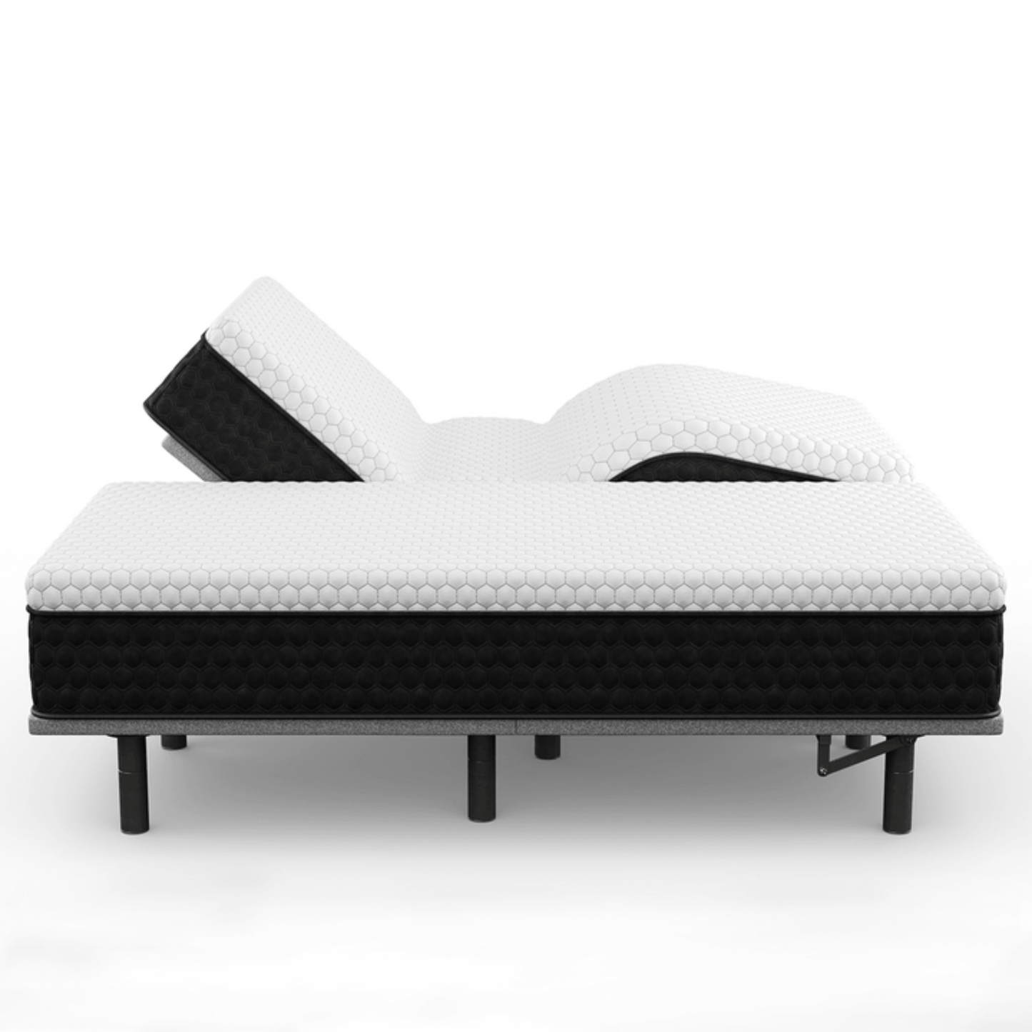 Doms 12" Adjustable Mattress Base, Side View With Right Side Head And Legs Up And Left Side Flat, Twin XL
