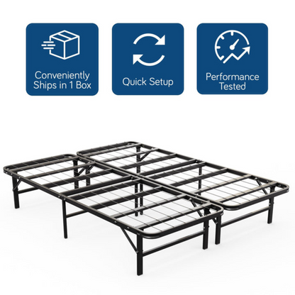 Doms 14" Mattress Foundation With Underneath Storage Space, Corner View, With Product Highlights