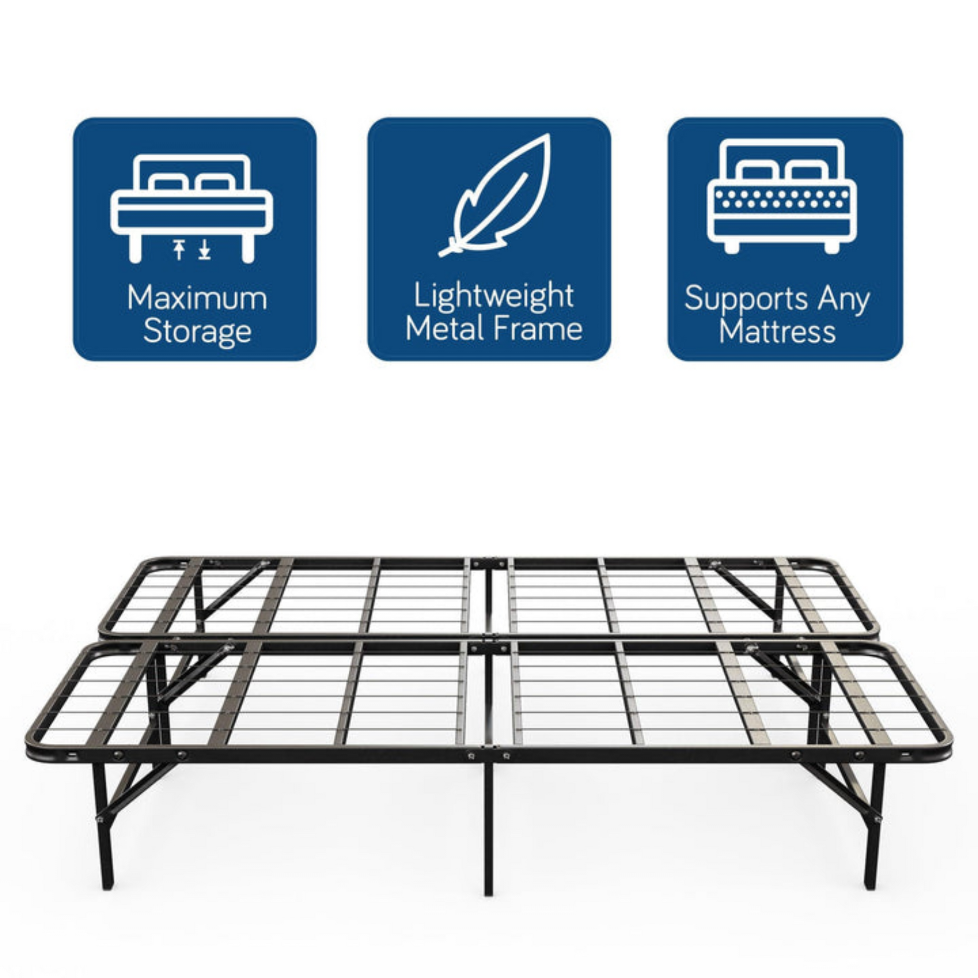 Doms 14" Mattress Foundation With Underneath Storage Space, Side View, With Product Highlights
