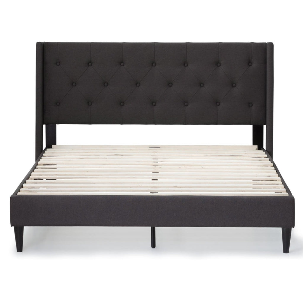 Doms 6.89" Upholstered Platform Bed Frame, Front View, Charcoal