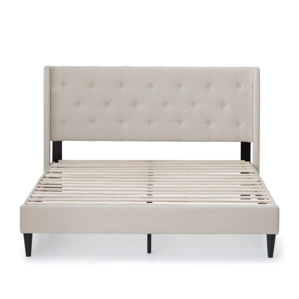 Doms 6.89" Upholstered Platform Bed Frame, Front View, Pearl