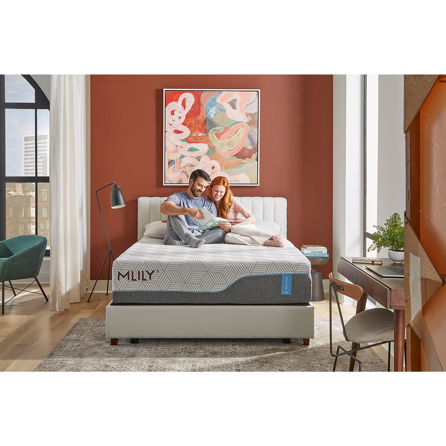 Harmony Chill 3.0 13" Memory Foam Mattress With Advanced Temperature Regulation Inside Of A Bedroom With A Man And Woman Sitting Upright