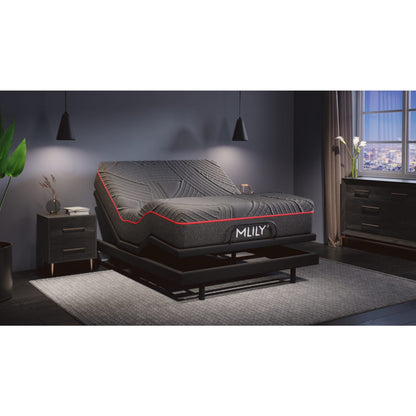 Medium PowerCool 11.5" Hybrid Mattress With Ventilated Memory Foam Pillow(s) And Adjustable Base Featuring Integrated Cooling Fans Inside Of A Bedroom With Head And Foot Completely Raised, Corner View
