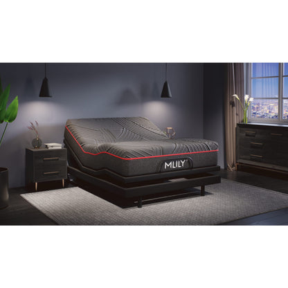 Medium PowerCool 11.5" Hybrid Mattress With Ventilated Memory Foam Pillow(s) And Adjustable Base Featuring Integrated Cooling Fans Inside Of A Bedroom With Head And Foot Partially Raised, Corner View