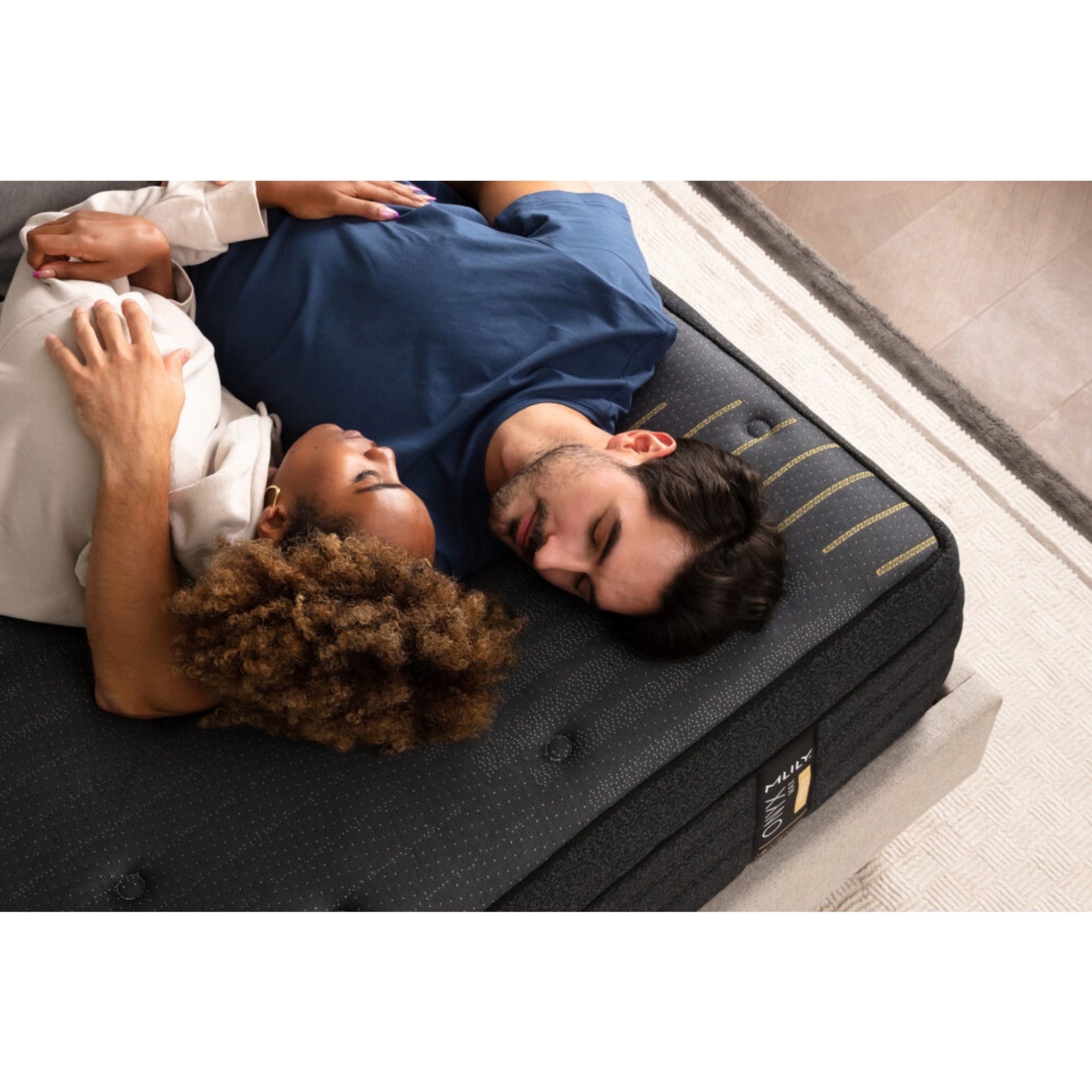 ONYX Max 14" Hybrid Mattress With Copper Infused Memory Foam, Overhead View With A Man And Woman Expressing Their Love