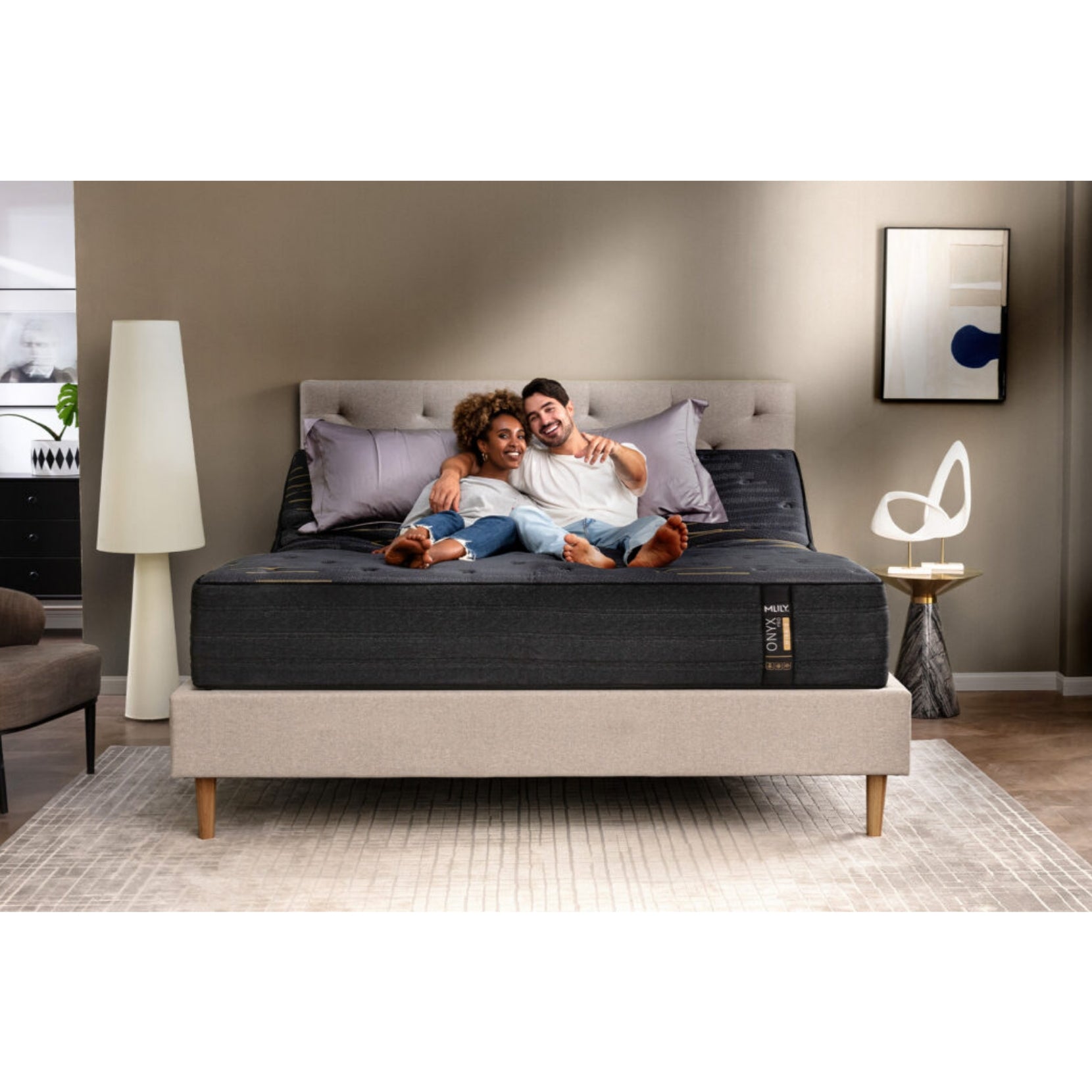 ONYX Pro 13" Hybrid Mattress With Copper Infused Memory Foam Inside Of A Bedroom With A Man And Woman Enjoying Each Other's Company