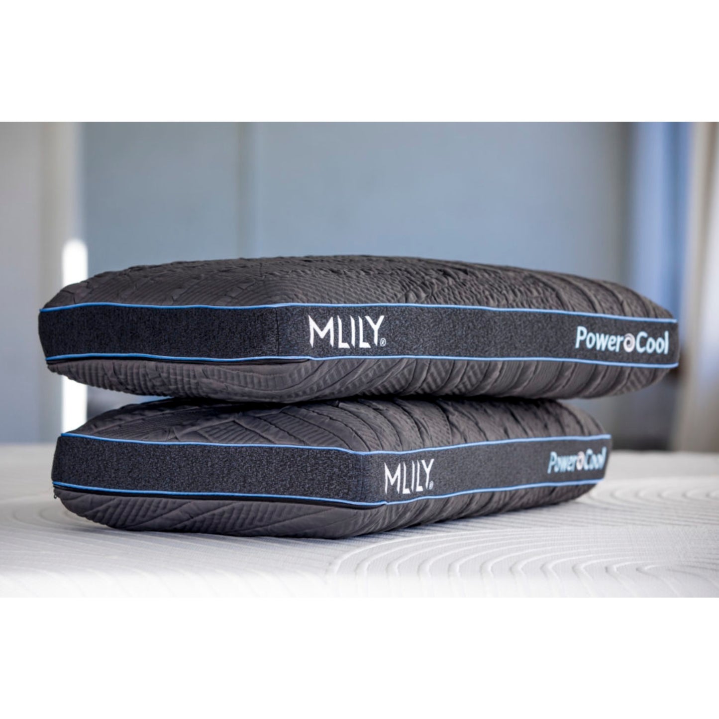 PowerCool 11.5" Hybrid Mattress With Ventilated Memory Foam Pillow(s) And Adjustable Base Featuring Integrated Cooling Fans, Stacked Corner View, Pillows Only